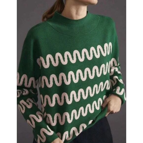 EUC The Carys Mock-Neck Sweater by Maeve Green Swirl Sz Small - Picture 1 of 4
